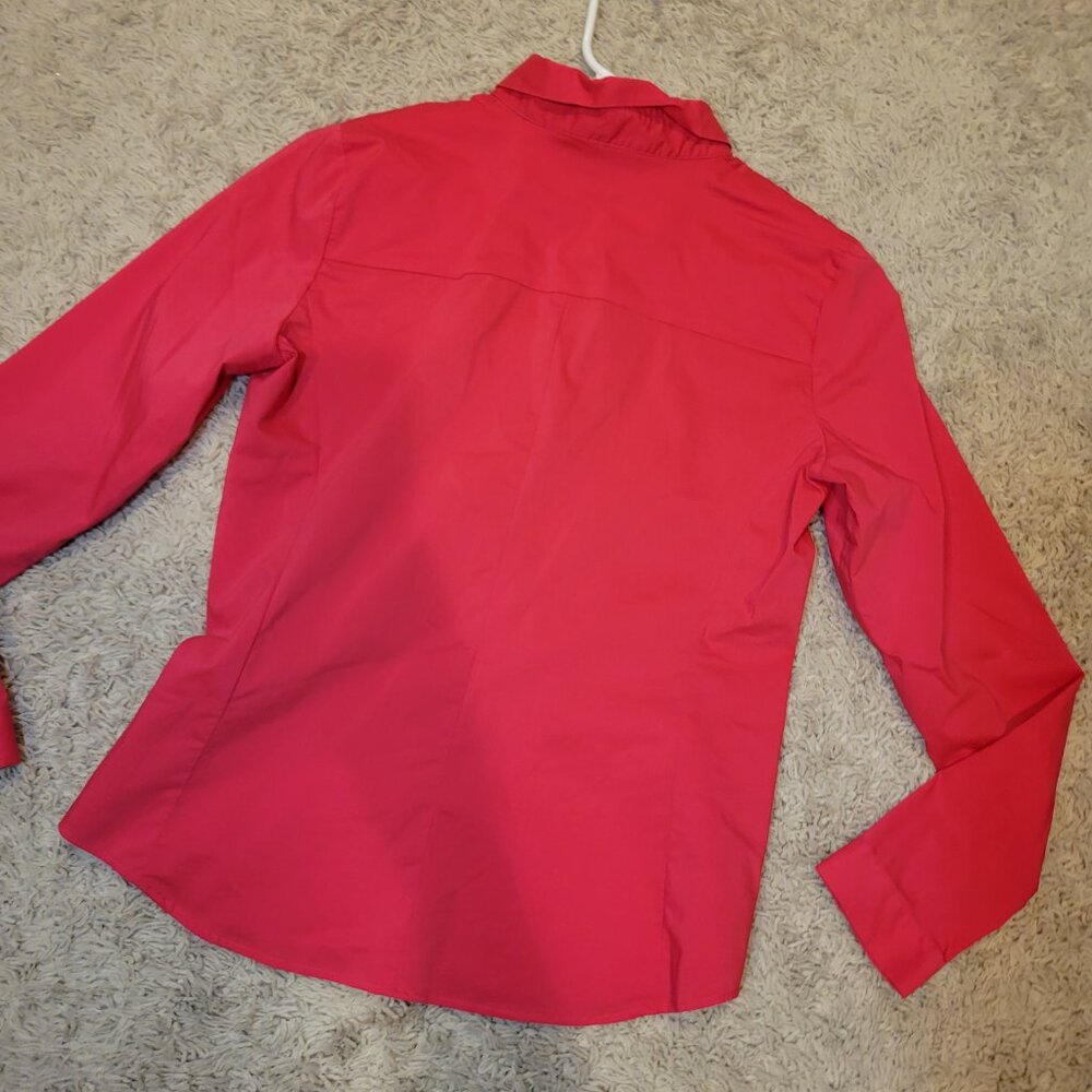 NY&Co Solid Watermelon Red Pink Fitted Button Down Collared Top New York & Comp - Picture 5 of 6